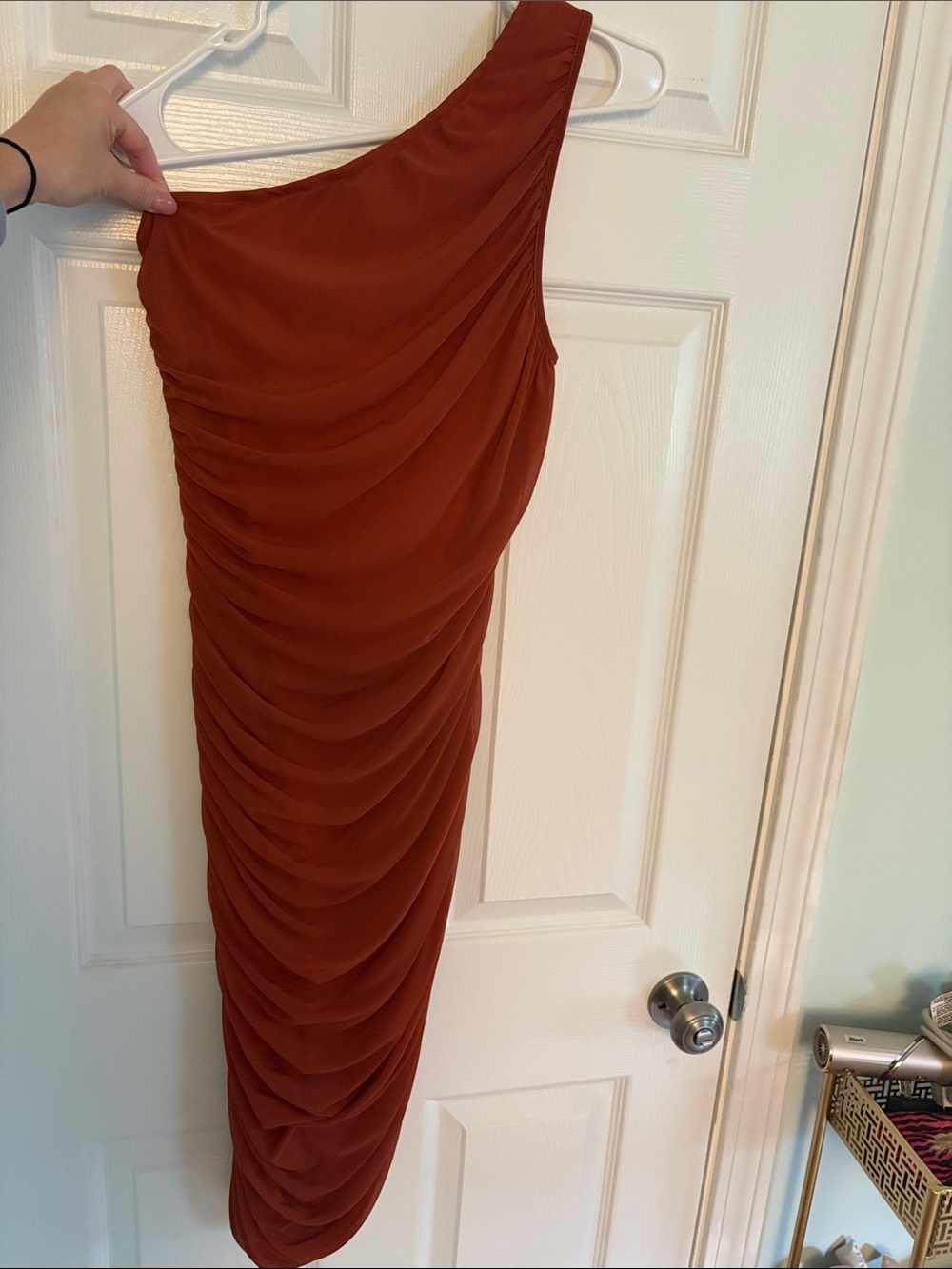 One-Shoulder Rust Ruched Women’s Skirt